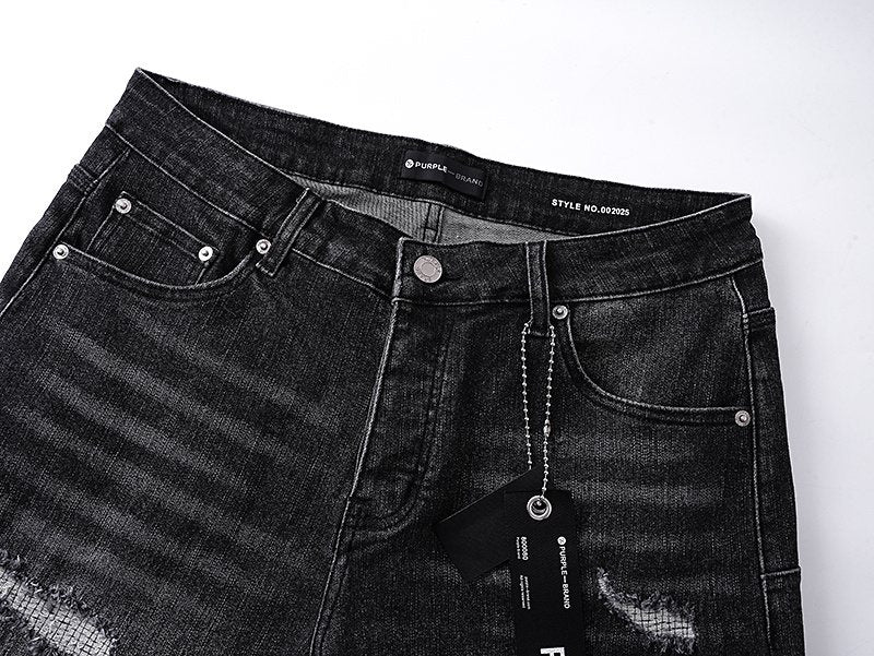 Purple Brand Washed Black Distressed Denim Shorts