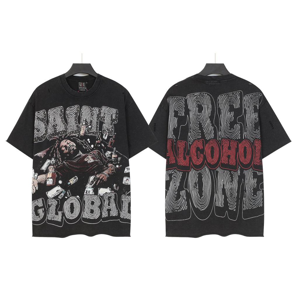 SAINT Free Alcohol Washed Black Graphic T-Shirt